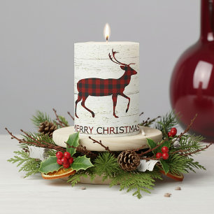 Plaid deer Merry Christmas Pillar Candle