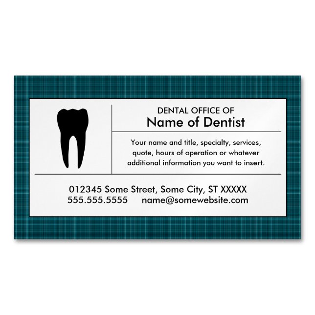 Plaid Dental Office Magnetic Business Card Magnet (Front)
