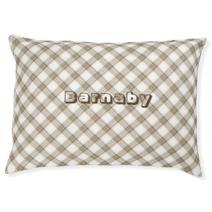 Plaid dog bed personalize golden white
