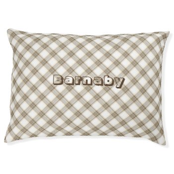 Plaid Dog Bed Personalize Golden White by RenderlyYours at Zazzle