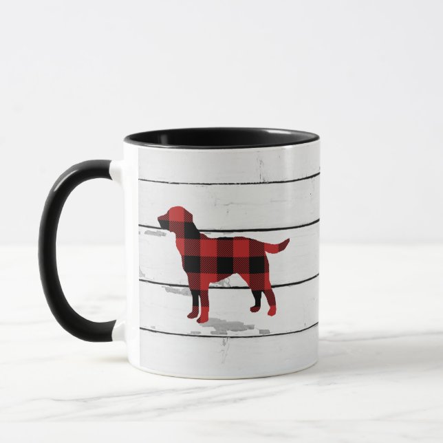 Plaid Dog Labrador Rustic Shiplap Mug (Left)