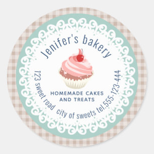 Plaid doily lace Homemade cupcakes and treats Classic Round Sticker