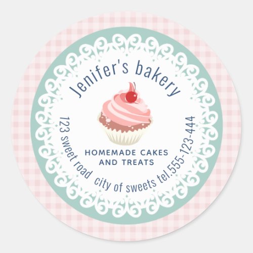 Plaid doily lace Homemade cupcakes and treats Classic Round Sticker