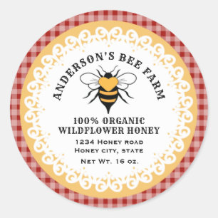 Plaid doily lace vintage bee logo honey jar classic round sticker
