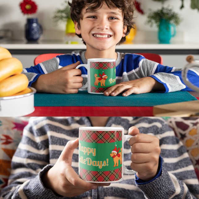 Plaid Doodle Golden Yellow Dog Personalized  Coffee Mug (Happy DoodleDays!)