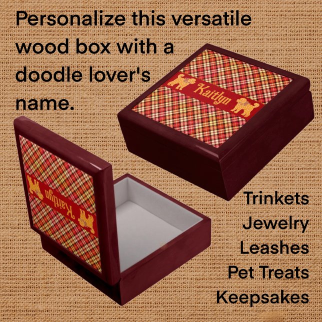 Plaid Doodle Golden Yellow Dog Personalized Gift Box (Personalized gifts for doodle dogs puppies lovers.)