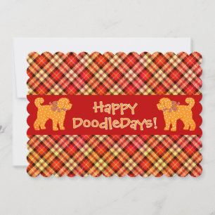 Plaid Doodle Golden Yellow Dog Personalized Holiday Card