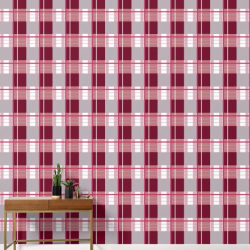 Plaid effect warm reds grey and white wallpaper 