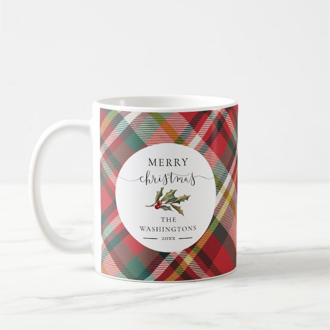 Plaid Elegant Merry Christmas Holidays Red Coffee Mug (Left)