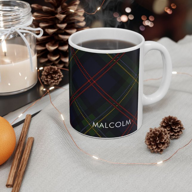 Plaid Elegant Rustic Classic Tartan Personalized Coffee Mug (Plaid Personalized Tartan Malcolm White 11oz Coffee Mug)