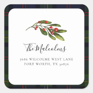 Plaid Elegant Rustic Tartan Return Address Square Sticker