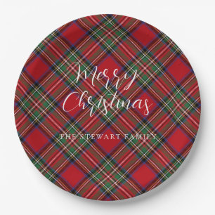 Plaid Elegant Script Stewart Tartan Custom Paper Plates