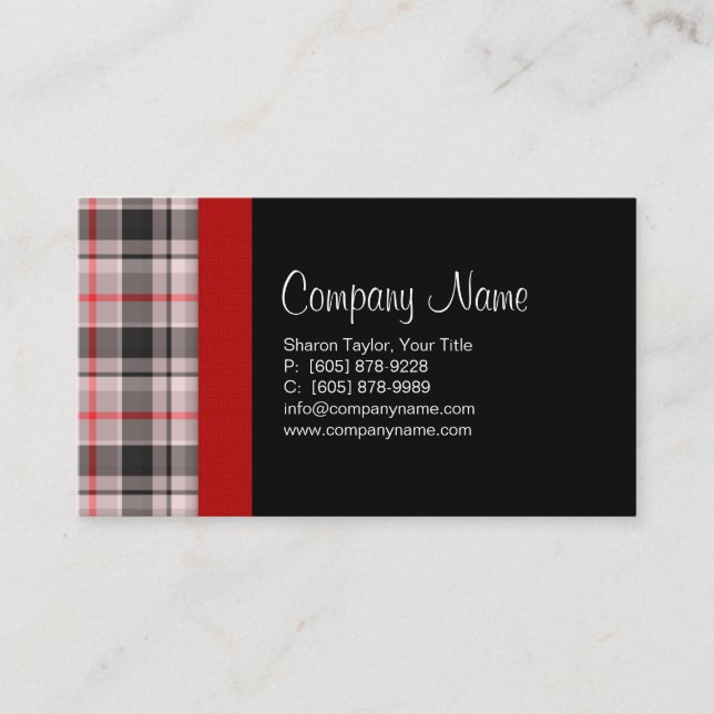 Plaid Fabric Business Card Gray (Front)
