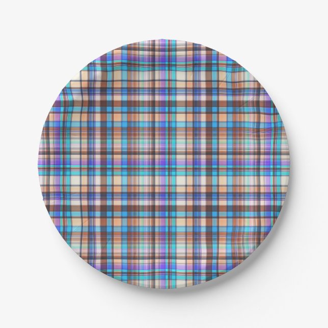 Plaid Fabric Checkered Print Pattern-57688 Paper Plates (Front)