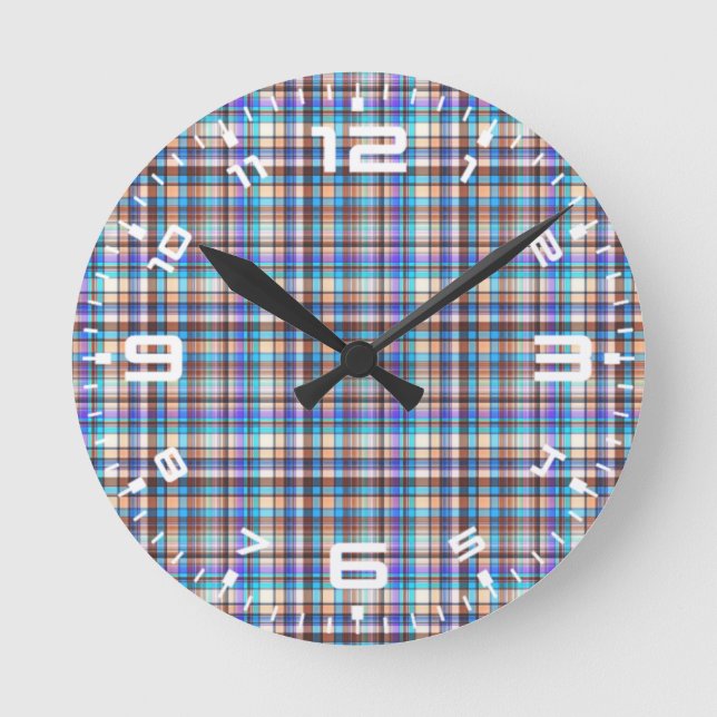 Plaid Fabric Checkered Print Pattern-57688 Round Clock (Front)