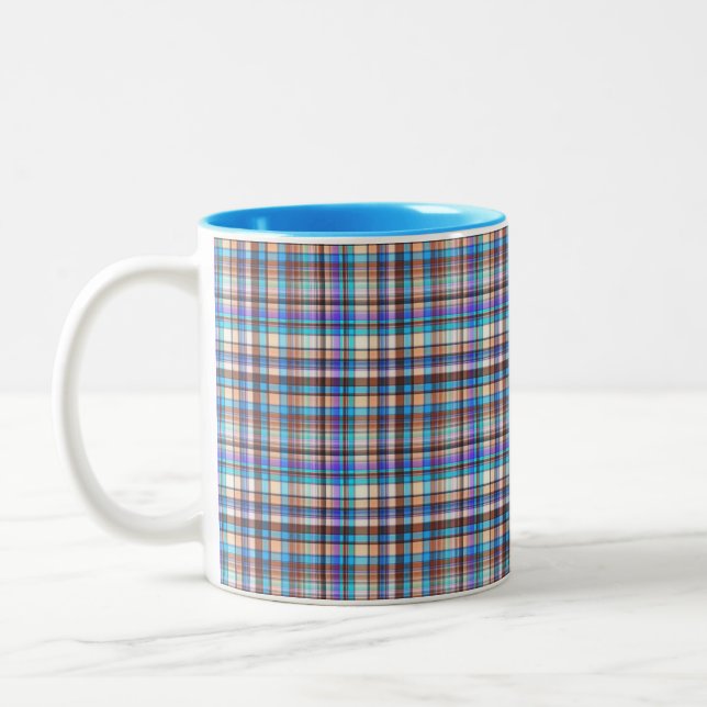 Plaid Fabric Checkered Print Pattern-57688 Two-Tone Coffee Mug (Left)