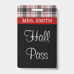 Plaid Fabric HALL Pass Badge
