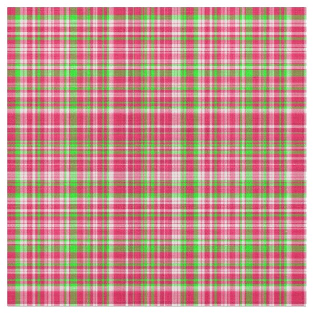 Plaid Fabric-Neon Green and Pink 22 Fabric (Close Up)
