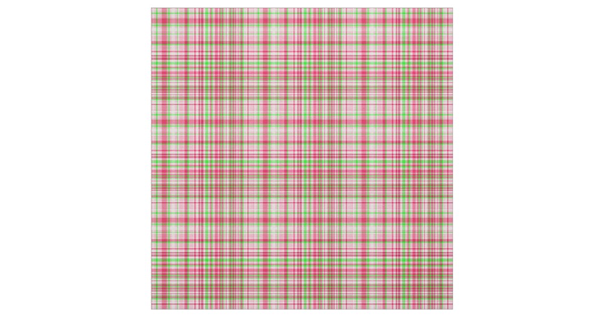 Plaid Fabric-Neon Green and Pink 23 Fabric | Zazzle