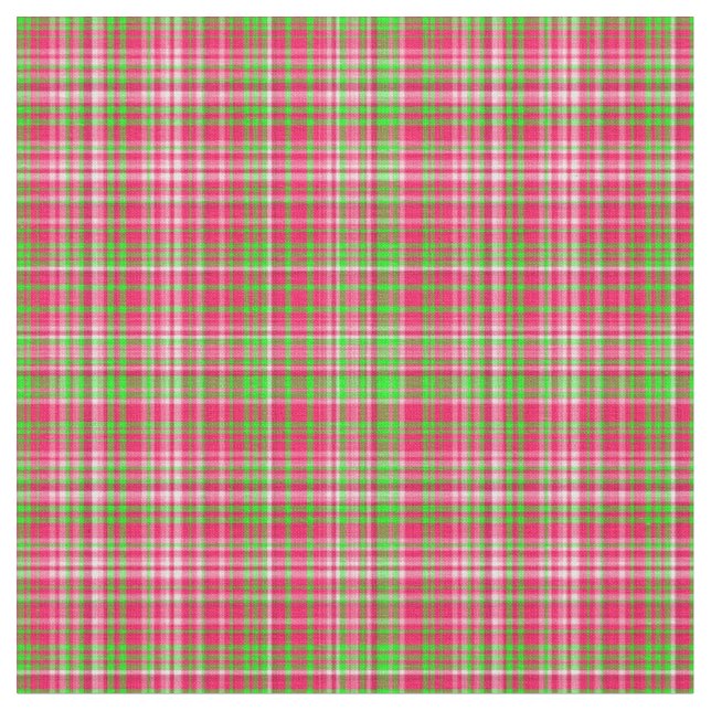 Plaid Fabric-Neon Green and Pink 27 Fabric (Close Up)