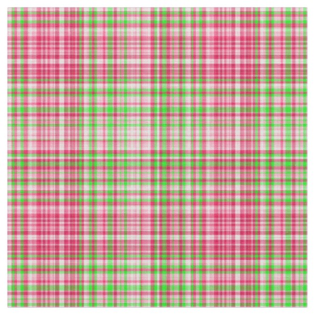 Plaid Fabric-Neon Green and Pink 41 Fabric (Close Up)