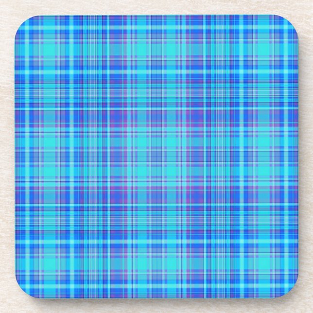 Plaid Fabric Texture Blue Stripes-44008 Beverage Coaster (Front)