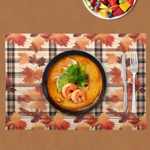 Plaid Fall Autumn Leaves Cloth Placemat