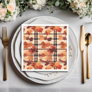 Plaid Fall Autumn Leaves Napkins