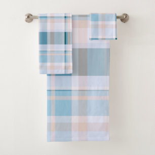 Plaid Fall Shades Blues, Greys, Blush Bath Towel Set