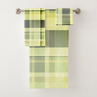 Plaid Fall Shades Greens, Grey, Buttercream  Bath Towel Set