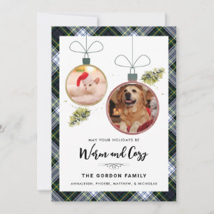 Plaid Family Christmas 2 Pet Photos Gordon Tartan Holiday Card