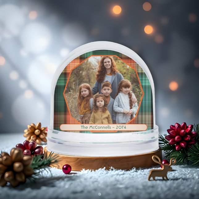 Plaid Family Christmas Photo Template Snow Globe (Creator Uploaded)
