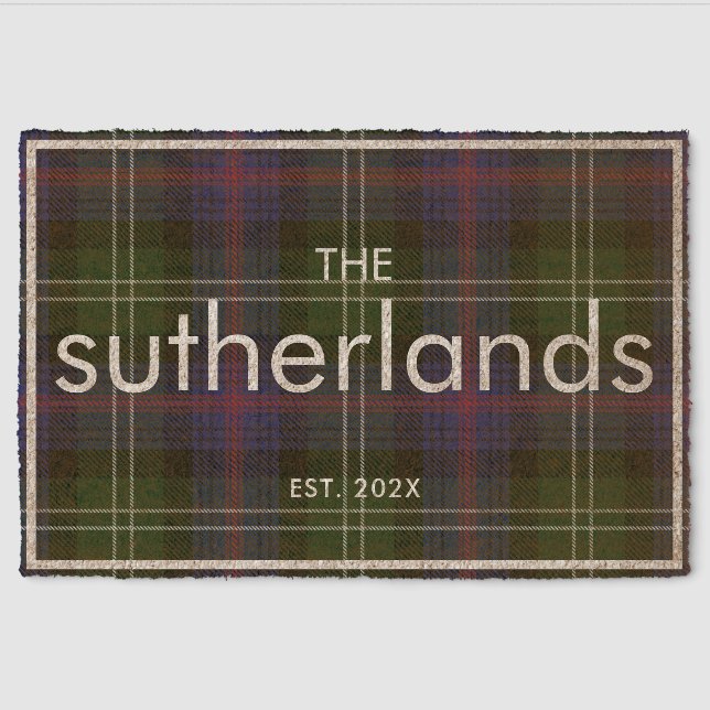 Plaid Family Farmhouse Custom Rustic Tartan Fiber Doormat (Front)