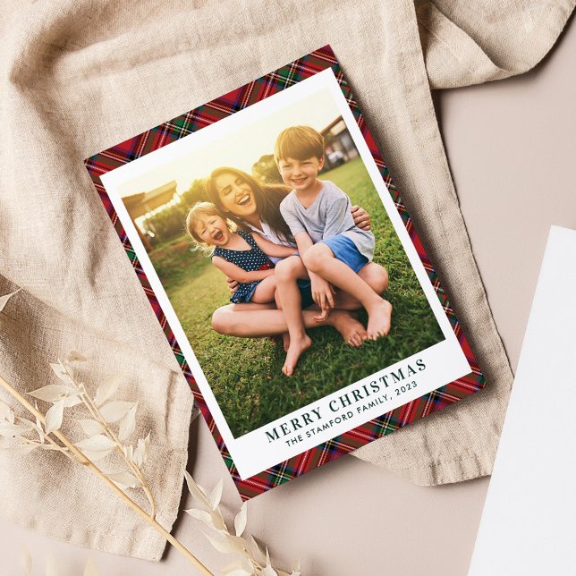 Plaid Family Photo Clan Stewart Christmas Tartan Holiday Card (Plaid Family Photo Stewart Tartan Christmas Greetings Card)