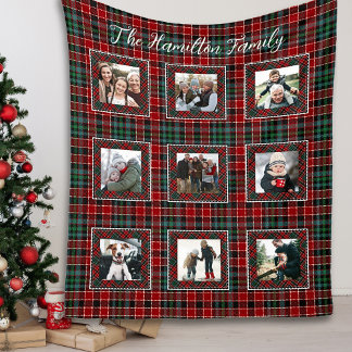 Plaid Family Photo Collage Christmas Plaid Fleece Blanket