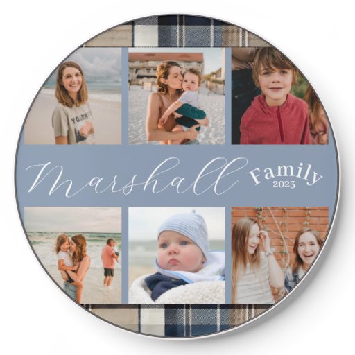 Plaid family photo collage script Wireless Charger