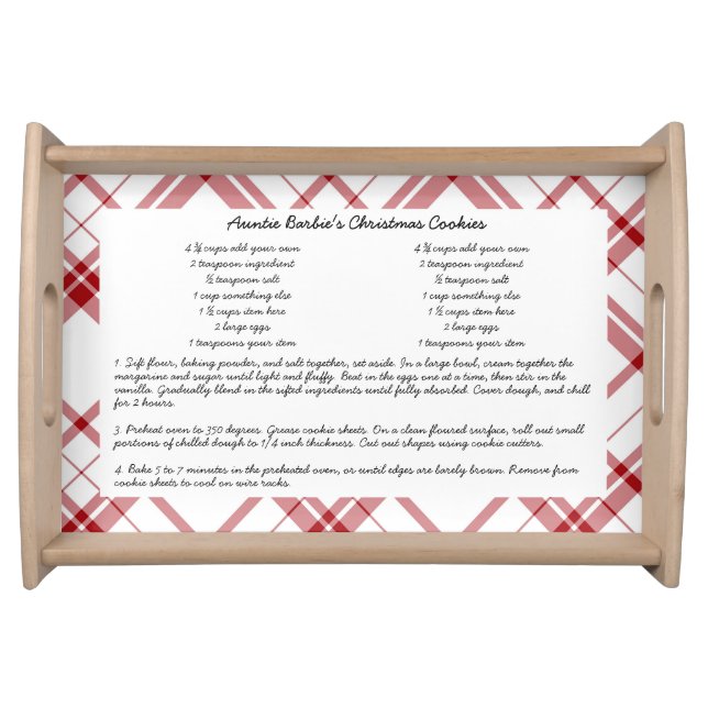 Plaid Family Recipe Keepsake Christmas Present Serving Tray (Front)
