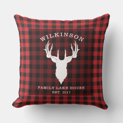 Plaid Family Red Buffalo Lumberjack Lake House Throw Pillow