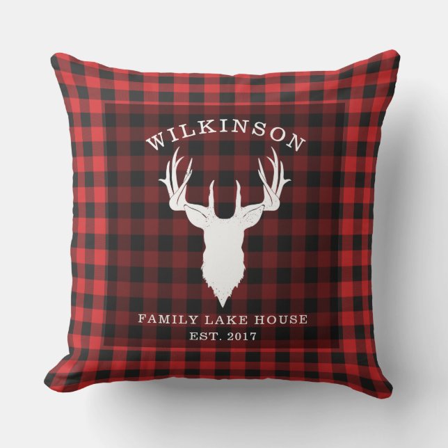 Plaid Family Red Buffalo Lumberjack Lake House Throw Pillow (Front)