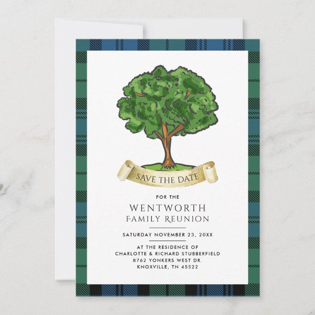 Plaid Family Reunion Genealogy Tartan Rustic Save The Date (Front)