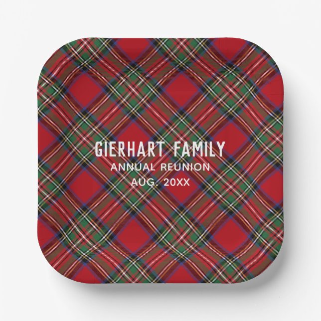 Plaid Family Reunion Red Green Stewart Tartan Paper Plates (Front)