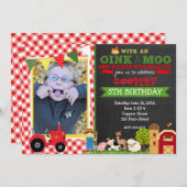 Plaid Farm Tractor Birthday Party Invitation (Front/Back)