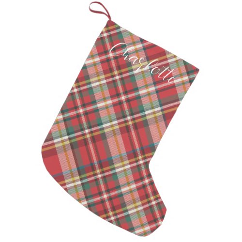 Plaid Farmhouse Script Red Check Holiday Custom Small Christmas Stocking