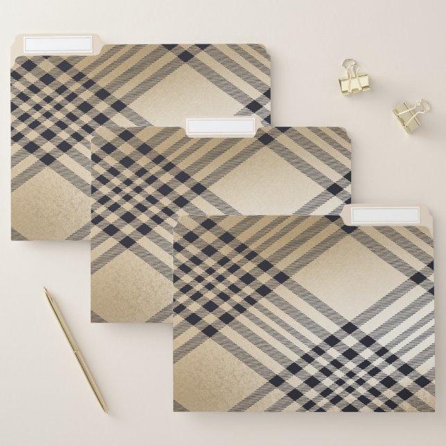 Plaid faux gold navy tartan pattern elegant chic file folder (Set)
