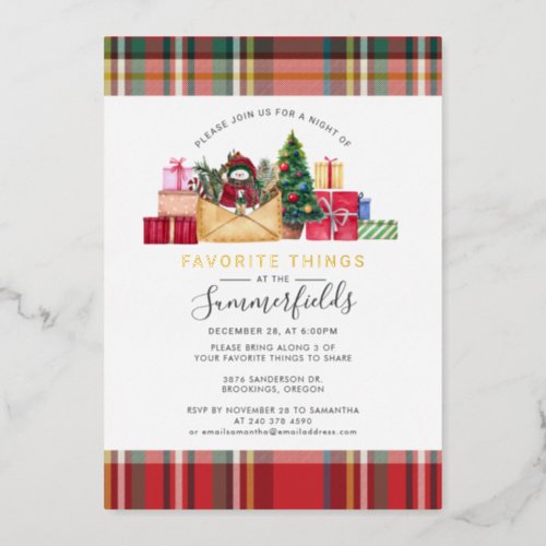 Plaid Favorite Things Christmas Party Gold Foil Holiday Card