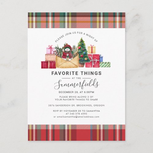 Plaid Favorite Things Rustic Christmas Holidays Invitation Postcard