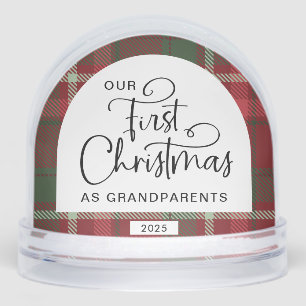 Plaid First Christmas Grandparents Photo Christmas Snow Globe