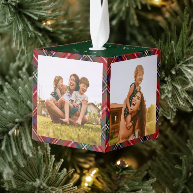 Plaid First Home Family Photos Stewart Tartan Cube Ornament (Tree)