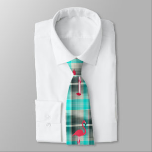Plaid Flamingos Neck Tie - HAMbWG