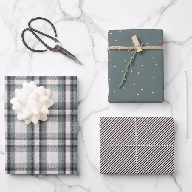 Plaid Flannel Polka Dots Stripes Coordinating  Wrapping Paper Sheets (Front)